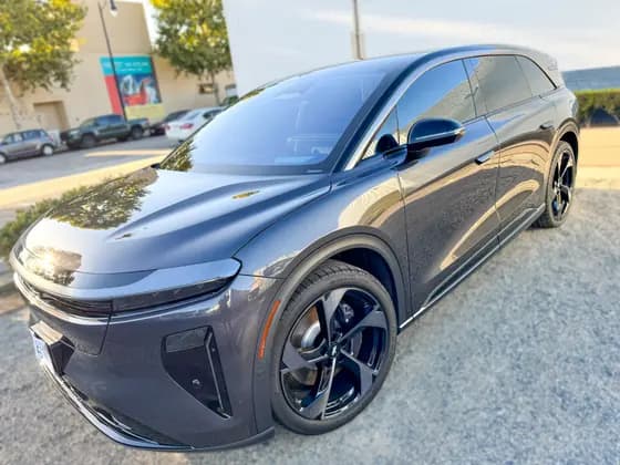 Gray Lucid Gravity front three-quarter view with XPEL XR Plus ceramic tint at OC House of Tint