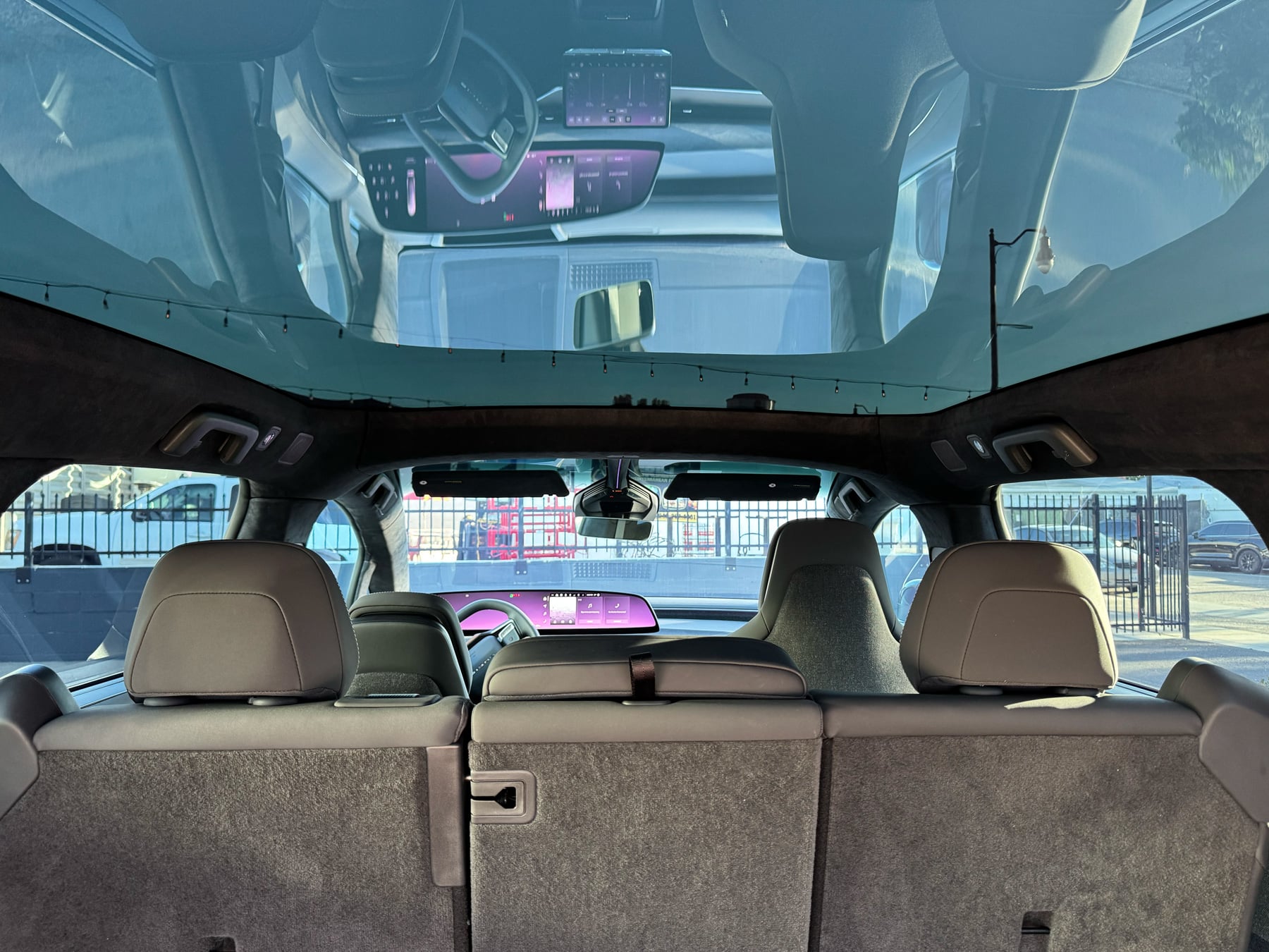 Lucid Gravity panoramic sunroof viewed from inside behind the second row at OC House of Tint