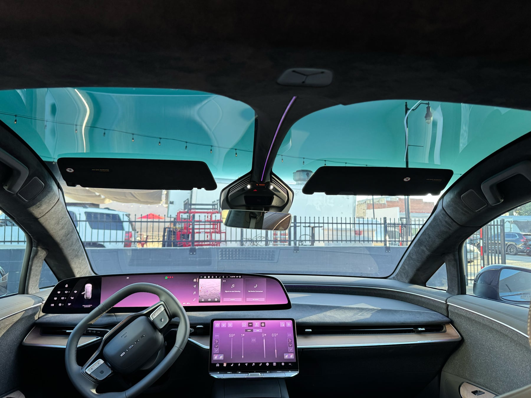 Lucid Gravity panoramic windshield viewed from inside the front cabin at OC House of Tint