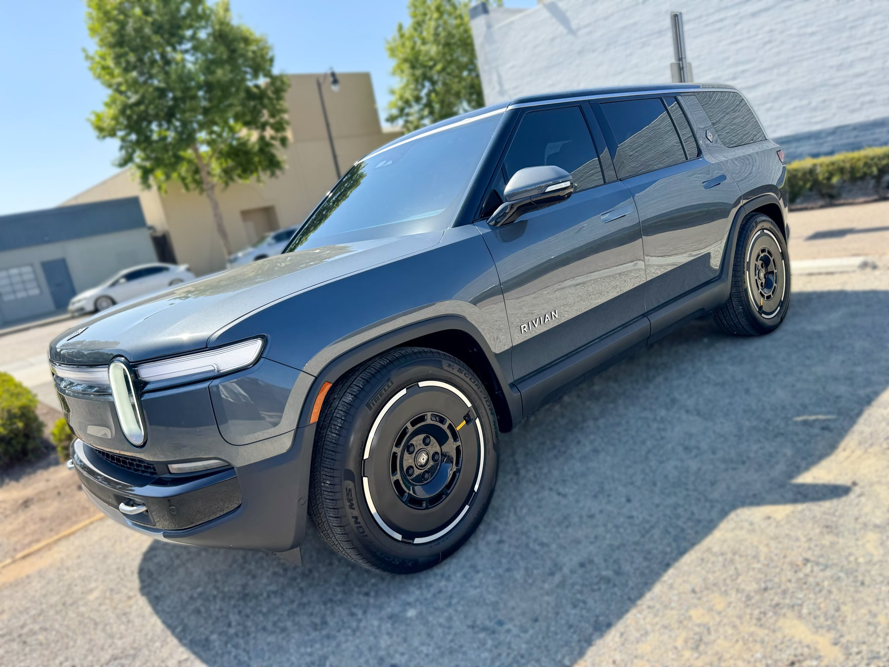 Rivian R1S front three-quarter view at OC House of Tint