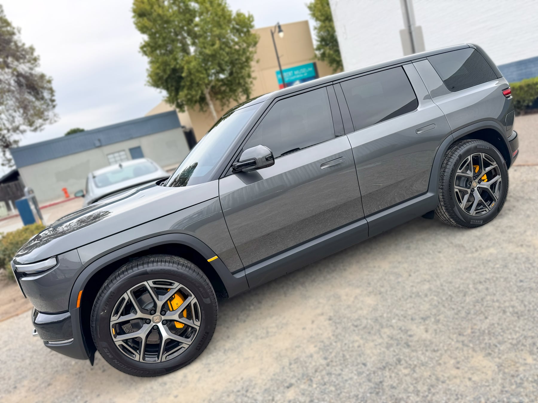Gray Rivian R2 side profile at OC House of Tint