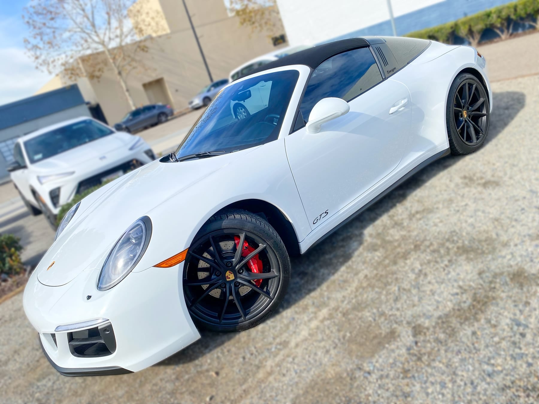 White Porsche 911 Targa with completed window tint