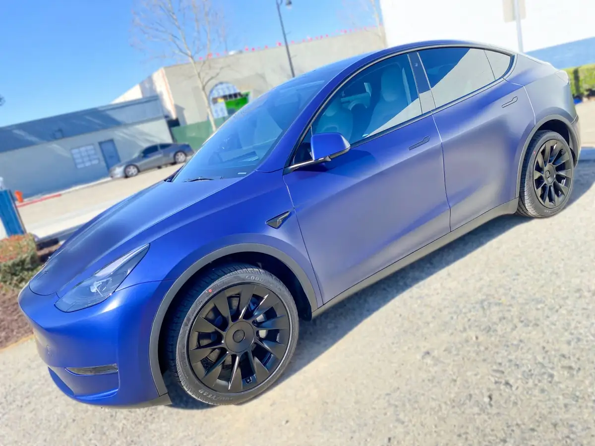Tesla Model Y with stealth PPF matte conversion